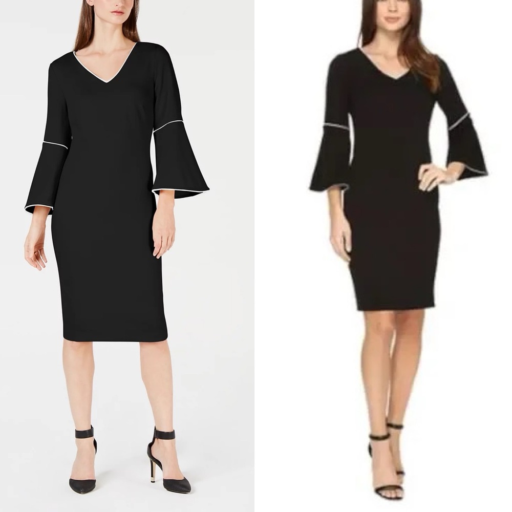 Calvin Klein Bell Sleeve Sheath Dress White Piping 4 Worn On General Hospital